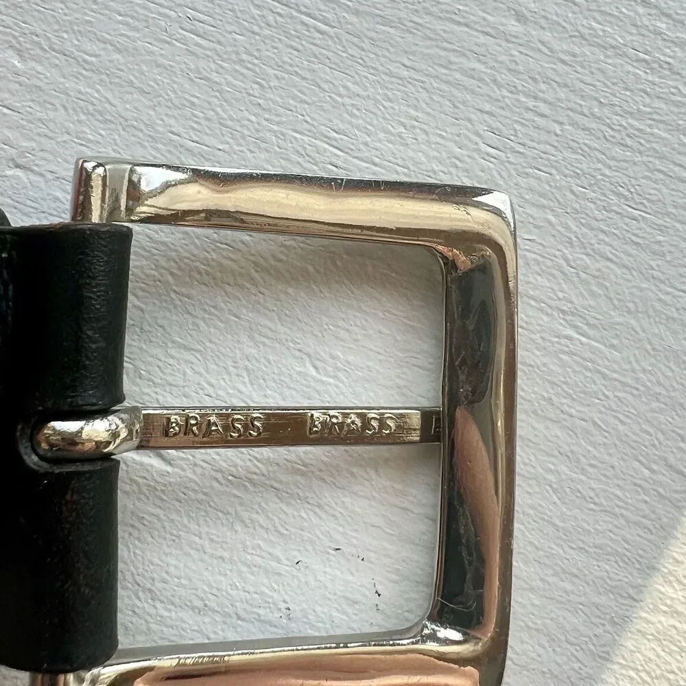 Black Leather Studded Western Boho Moto belt brass buckle 37 ins long